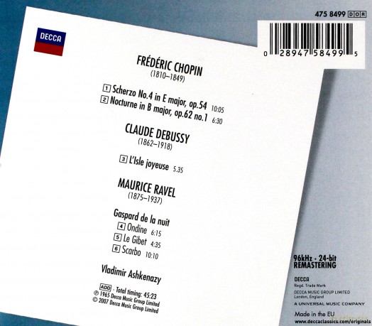 Vladimir Ashkenazy: Chopin,Debussy,Ravel [CD]