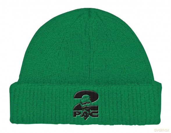 Tupac: Unisex Beanie Hat: Fist Logo (Green) (Roll Up)