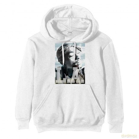 Tupac: Unisex Pullover Hoodie: LA Skyline (White) (X-Large)