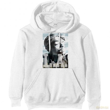 Tupac: Unisex Pullover Hoodie: LA Skyline (White) (XX-Small)