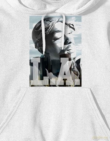 Tupac: Unisex Pullover Hoodie: LA Skyline (White) (XXX-Large)