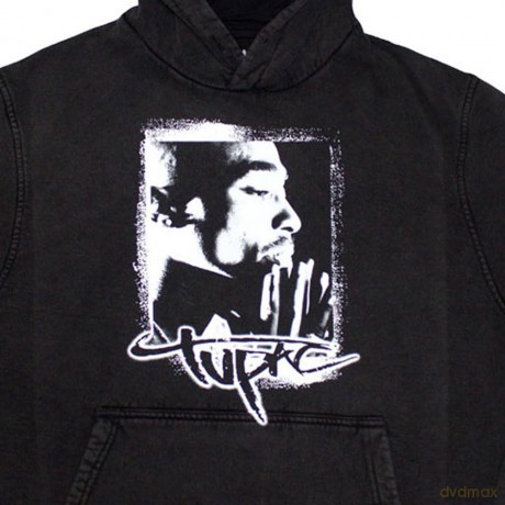 Tupac: Unisex Stone Wash Pullover Hoodie: Spray Photo (Charcoal Grey) (X-Large)