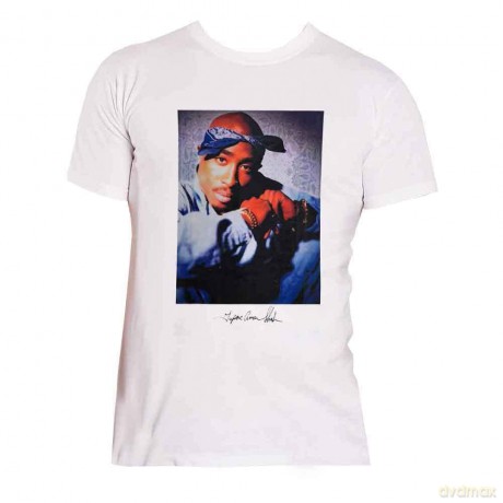 Tupac: Unisex T-Shirt: Blue Bandana (White) (Medium)