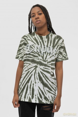 Tupac: Unisex T-Shirt: Gothic Logo (Green) (Wash Collection) (Small)