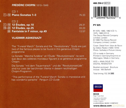 Vladimir Ashkenazy: Chopin: Sonates, Etudes, Fantaisie [2CD]