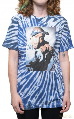 Tupac: Unisex T-Shirt: Photo Swirl (Blue) (Wash Collection) (Medium)