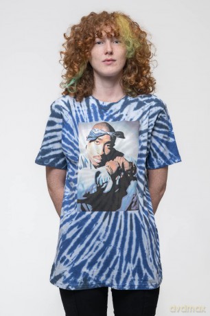 Tupac: Unisex T-Shirt: Photo Swirl (Blue) (Wash Collection) (Small)