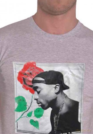 Tupac: Unisex T-Shirt: Rose (Grey) (Medium)