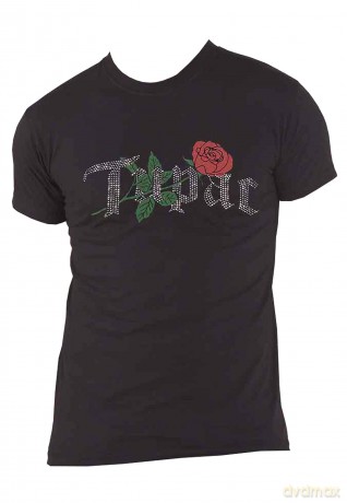 Tupac: Unisex T-Shirt: Rose Logo (Black) (Embellished) (Large)