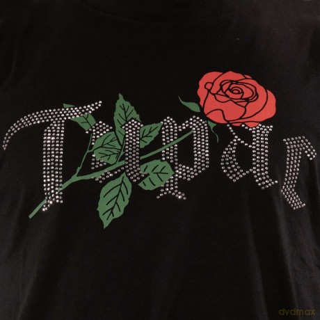 Tupac: Unisex T-Shirt: Rose Logo (Black) (Embellished) (Large)