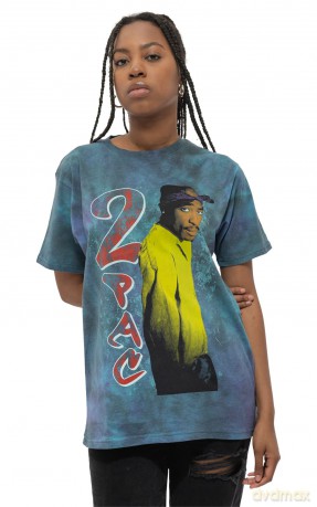 Tupac: Unisex T-Shirt: Vintage (Blue) (Wash Collection) (Small)