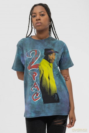 Tupac: Unisex T-Shirt: Vintage (Blue) (Wash Collection) (Small)