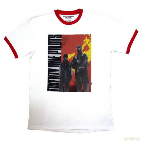 Twenty One Pilots: Unisex Ringer T-Shirt: Side Stand (White) (Large)
