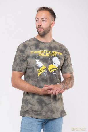 Twenty One Pilots: Unisex T-Shirt: Back To Back (Green) (Wash Collection) (Large)