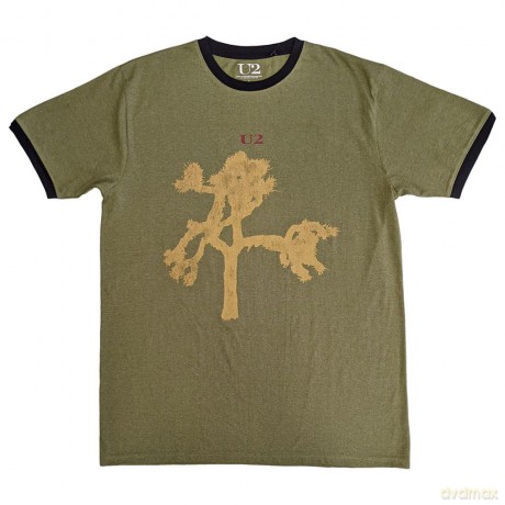 U2: Unisex Ringer T-Shirt: Joshua Tree Europe 1987. (Green) (Back Print) (Large)