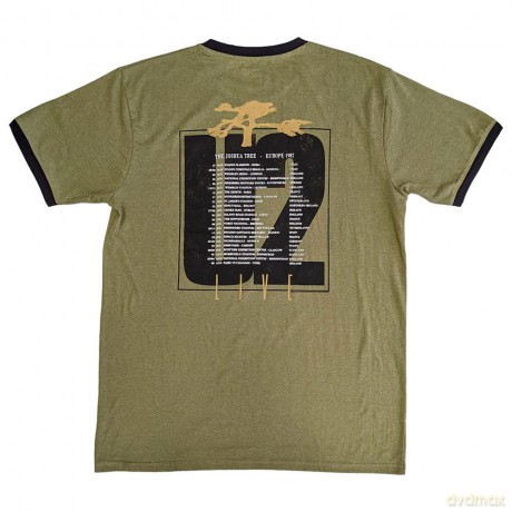 U2: Unisex Ringer T-Shirt: Joshua Tree Europe 1987. (Green) (Back Print) (X-Large)