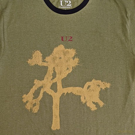 U2: Unisex Ringer T-Shirt: Joshua Tree Europe 1987. (Green) (Back Print) (X-Large)