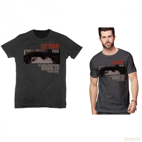 U2: Unisex T-Shirt: War Red Rocks (Vintage Black) (Small)