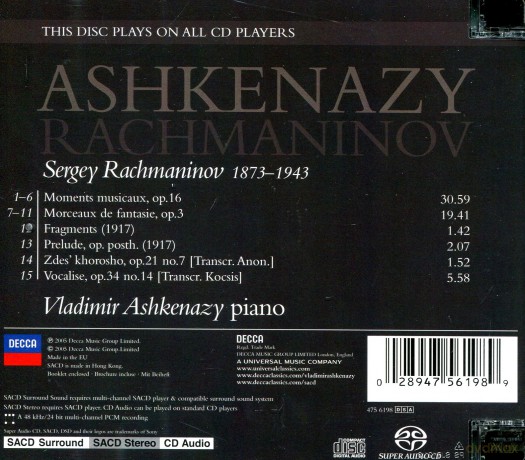 Vladimir Ashkenazy: Rachmaninov: Moments Musicaux [SACD]