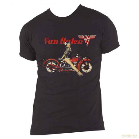 Van Halen: Unisex T-Shirt: Pin-up Motorcycle (Black) (X-Large)