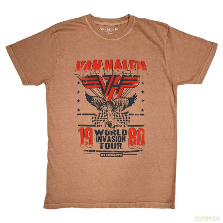 Van Halen: Unisex T-Shirt: World Invasion (Pink) (Distressed) (Medium)