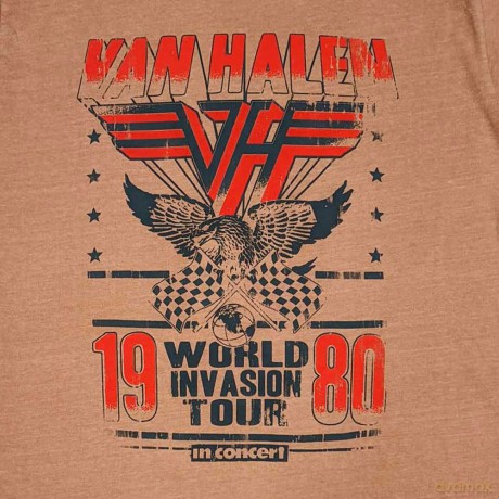 Van Halen: Unisex T-Shirt: World Invasion (Pink) (Distressed) (Medium)