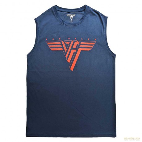 Van Halen: Unisex Tank T-Shirt: Classic Red Logo (Denim Blue) (Small)