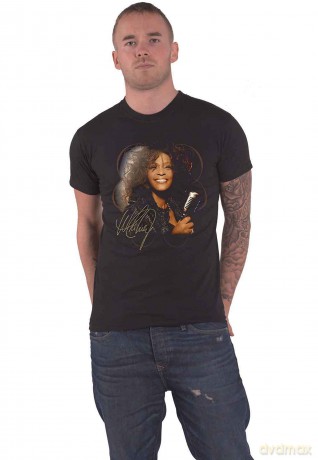 Whitney Houston: Unisex T-Shirt: Vintage Mic Photo (Black) (Medium)