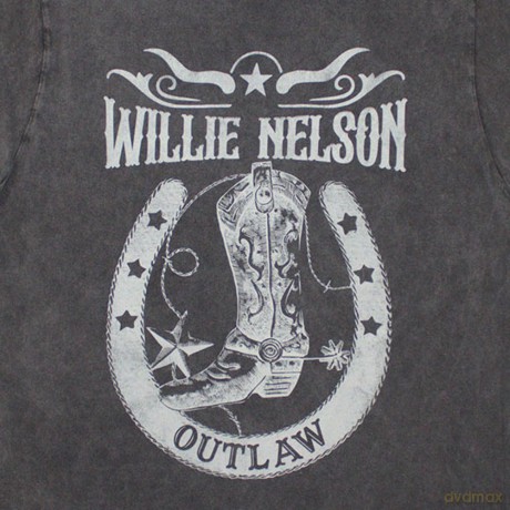 Willie Nelson: Unisex Stone Wash T-Shirt: Outlaw (Charcoal Grey) (Small)