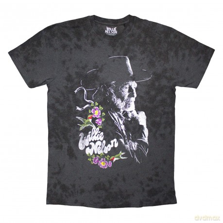 Willie Nelson: Unisex T-Shirt: Floral (Black) (Wash Collection) (X-Large)