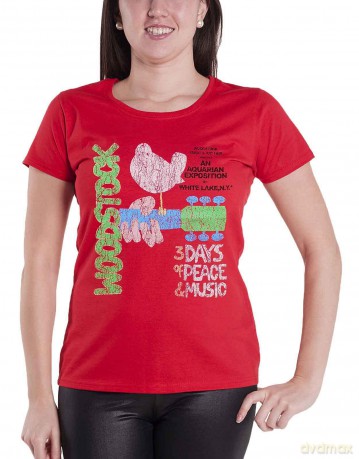 Woodstock: Ladies T-Shirt: Vintage Classic Poster (Red) (Large)