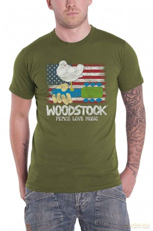 Woodstock: Unisex T-Shirt: Flag (Military Green) (Large)
