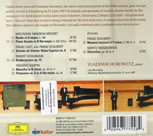 Vladimir Horowitz: Horowitz In Hamburg-The Last Concert [CD]