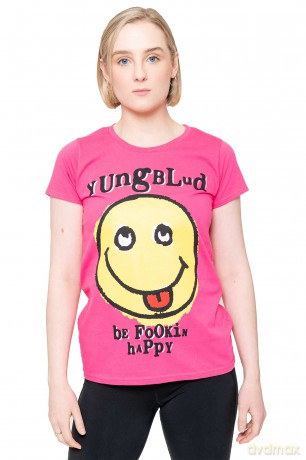 Yungblud: Ladies T-Shirt: Raver Smile (Pink) (Back Print) (Large)