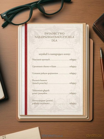 Karnet Świadectwo najlepszego nauczyciela