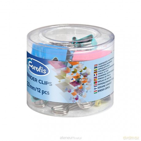 Klipy biurowe 32mm kolorowe pastel 12szt