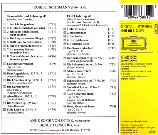 Von Otter,Forsberg: Schumann:Frauenliebe Und Leben [CD]