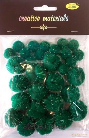 Pompony glitter zielone 15x25mm 30szt
