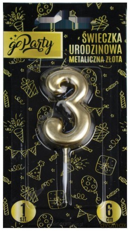 Świeczka urodzinowa 3 Metaliczna złota