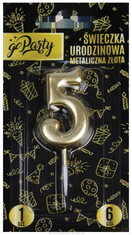 Świeczka urodzinowa 5 Metaliczna złota