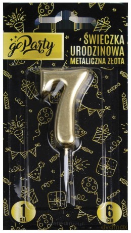 Świeczka urodzinowa 7 Metaliczna złota