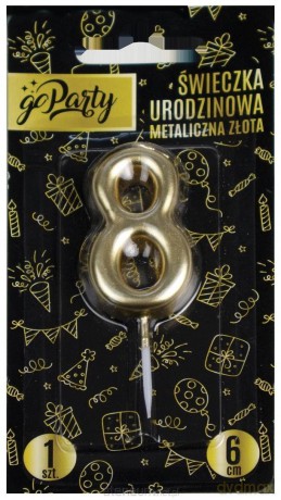Świeczka urodzinowa 8 Metaliczna złota
