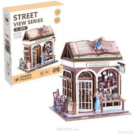 Uliczny zakątek drewniane puzzle 3D księgarnia [PUZZLE]