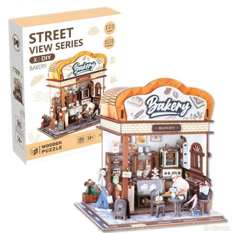Uliczny zakątek drewniane puzzle 3D piekarnia [PUZZLE]