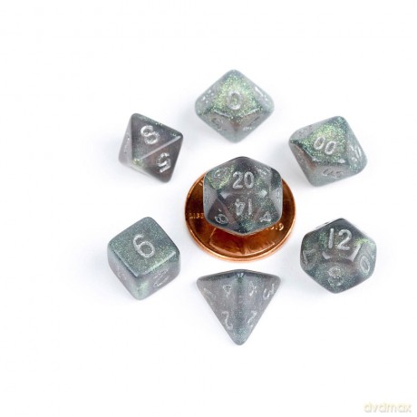 FanRoll Mini Dice Set Stardust Gray with Silver Numbers (7)