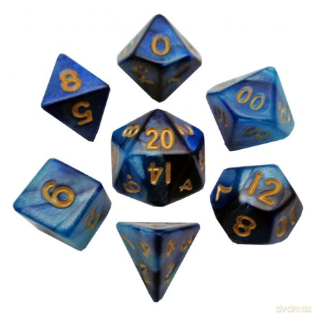 FanRoll Mini Dice Set Blue/Light Blue with Gold Numbers (7)