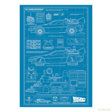 Back To The Future Art Print Time Machine Blueprint Limited Edition 42 x 30 cm