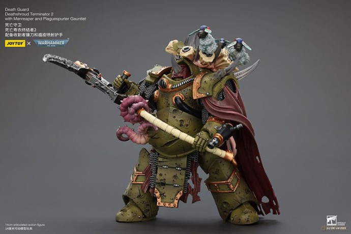 Warhammer 40k Action Figure 1/18 Death Guard Deathshroud Terminator 2 with Manreaper and Plaguespurter Gauntlet 14 cm