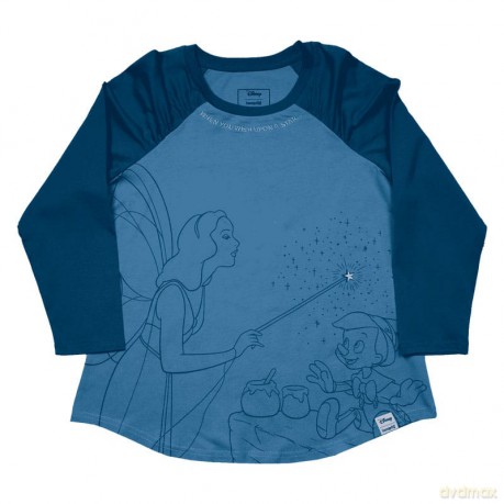 Pinocchio by Loungefly Tee T-Shirt Unisex Blue Fairy Shirred Raglan Size XL
