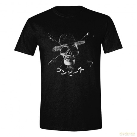 One Piece Live Action T-Shirt Greyscale Skull Size S